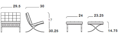 barcelona chair with ottoman sizes