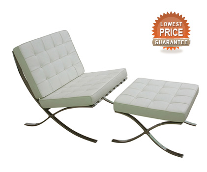White Barcelona Chair  With Ottoman